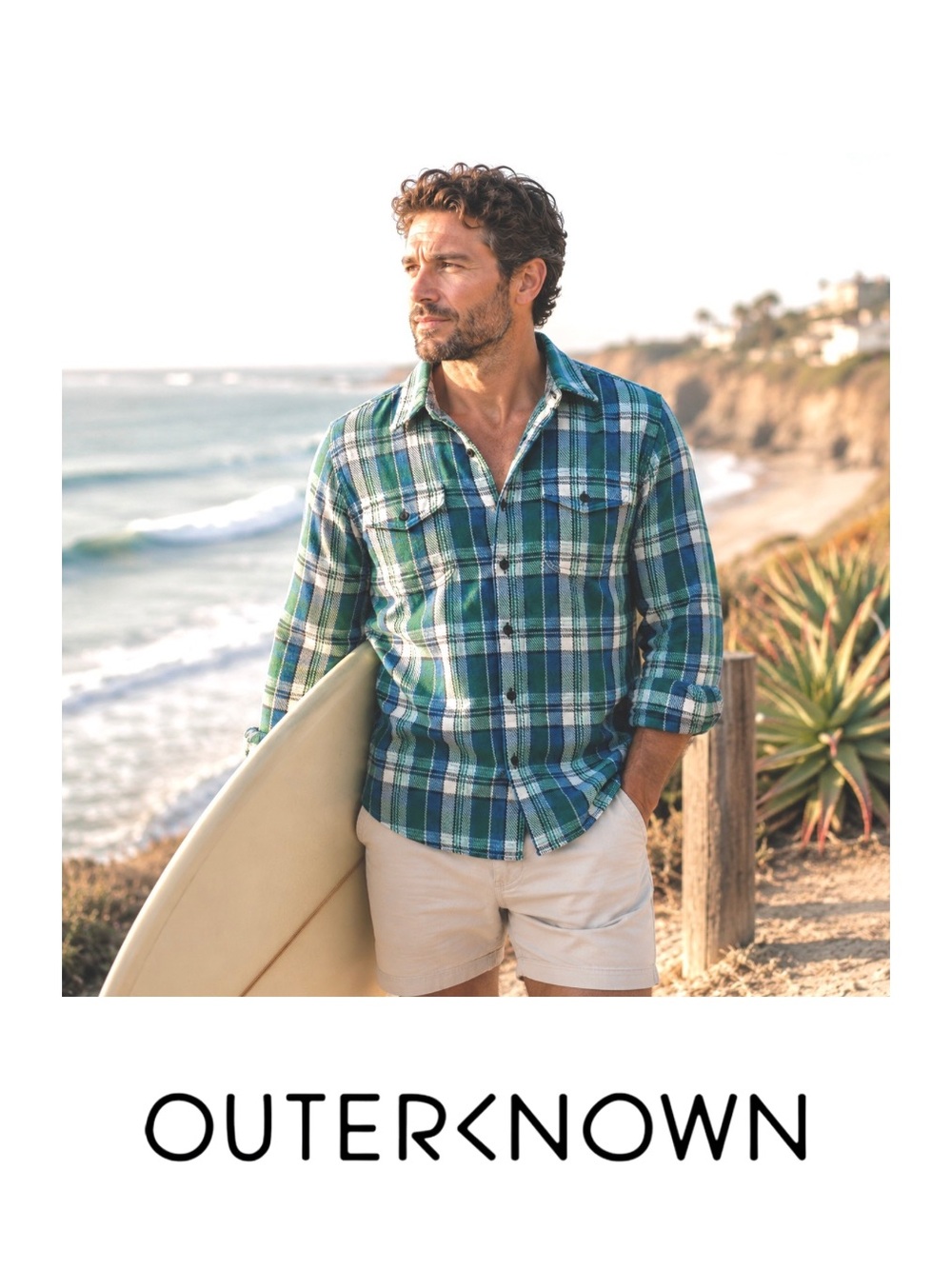 Outerknown Men's Blanket Blue & Green Plaid Shirt. Size M fits small. Cali cool.